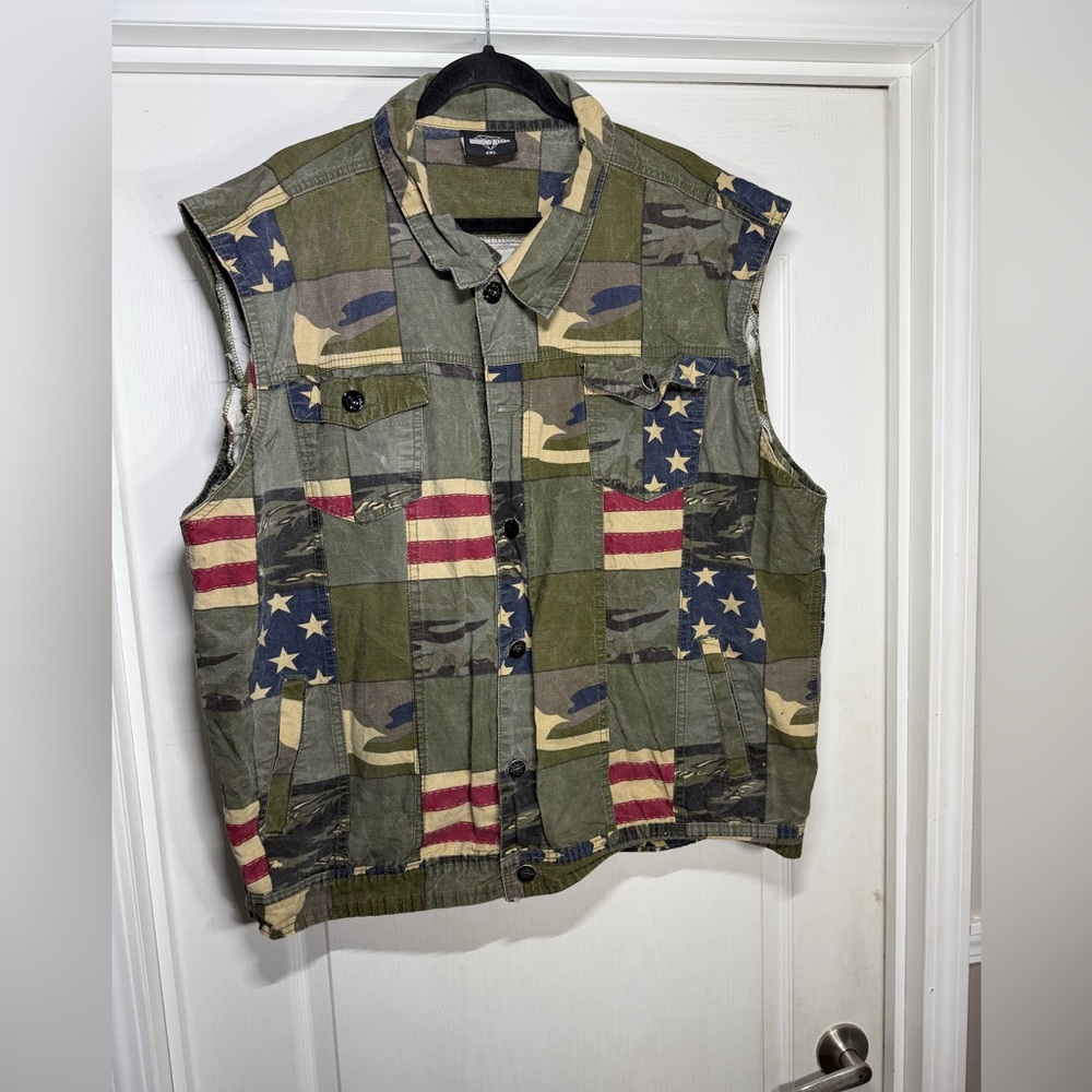 Patchwork Camouflage American Flag Canvas Vest